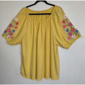 Talbots Yellow Embroidered Tunic Top Women's Plus Sz 3X Bohemian Festival Boho
